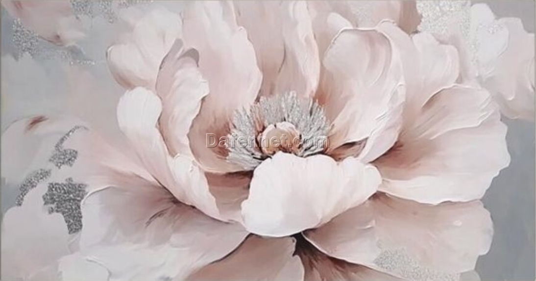 Luxury Pink Flower Oil Painting – Hand-Painted Abstract Art with Silver Detailing for Elegant Home Décor