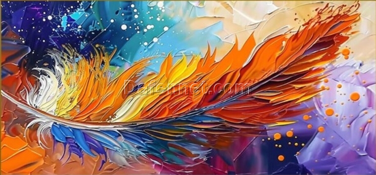 Abstract Colorful Feather Oil Painting – Textured Palette Knife Art for Stylish Living Room and Entryway