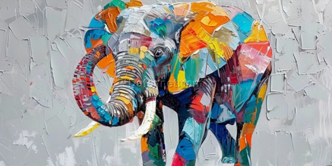 Thick Palette Knife Abstract Elephant Oil Painting – Colorful Textured Art for Living Room and Dining Room Décor