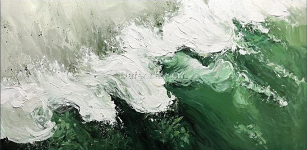 Ocean’s Embrace Abstract Oil Painting – Palette Knife Waves and 3D Texture Art for Living Room and Entryway Décor