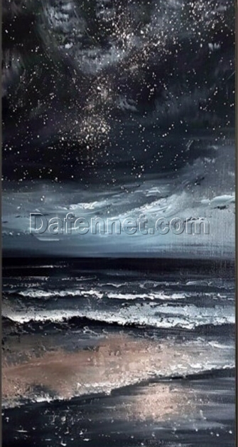 Abstract Starry Night Landscape Oil Painting – Textured Art on Dark Background for Stylish Living Room and Entryway