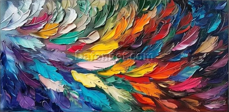 Vibrant Feather Oil Painting – Thick Textured Abstract Palette Knife Art for Living Room and Bedroom Walls