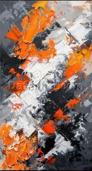 Textured 3D Abstract Oil Painting – Orange, White, and Gray Canvas Art for Stylish Living Room and Entryway