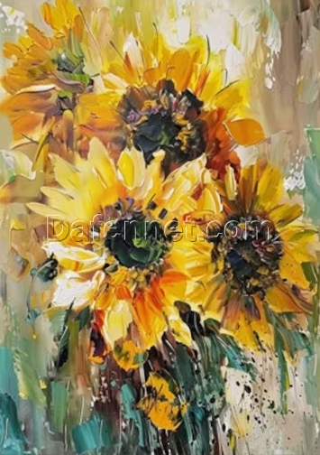 Textured Sunflower Oil Painting – Abstract Floral Art for Contemporary Living Room and Entryway Walls