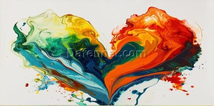 Vibrant Heart Abstract Oil Painting – Fluid Art on White Background for Stylish Living Room and Entryway