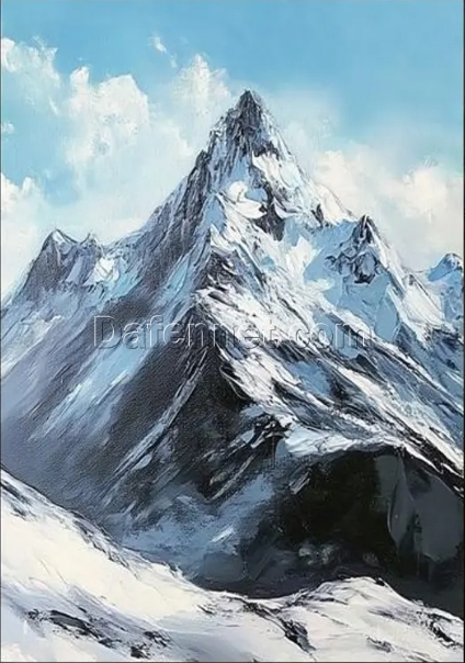 Snow-Capped Mountain Abstract Oil Painting – Winter Landscape Art for Stylish Living Room and Entryway