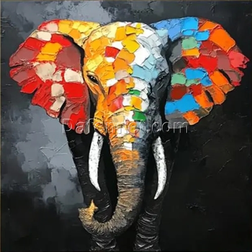 Colorful Elephant Oil Painting – Abstract Animal Art for Stylish Living Room and Entryway Walls