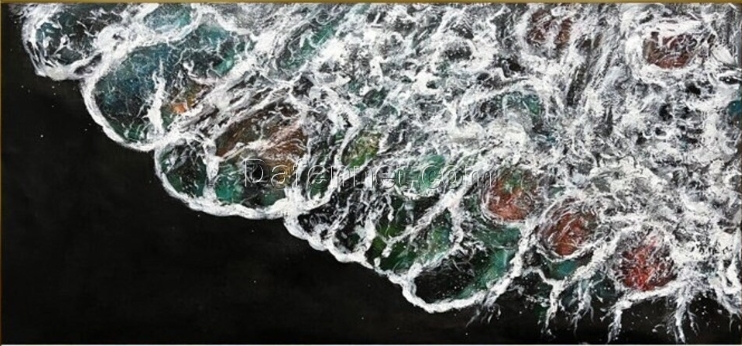 Modern Textured Seascape Oil Painting – Dark Backdrop, White Wave Details & Blue-Green Ocean for Contemporary Home Art