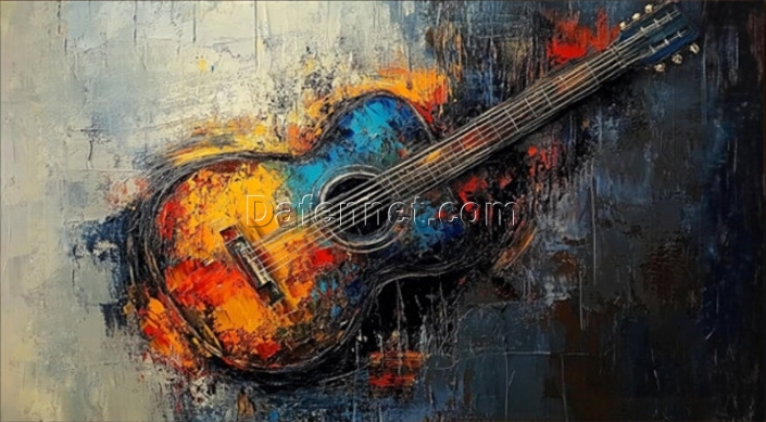 Modern Abstract Guitar Oil Painting – Vibrant Textured Art for Contemporary Home Decor