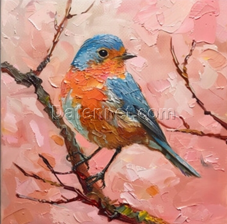 Hand-Painted Bird Oil Painting on Pink Background – Unique Animal Art from Dafen Village Studio