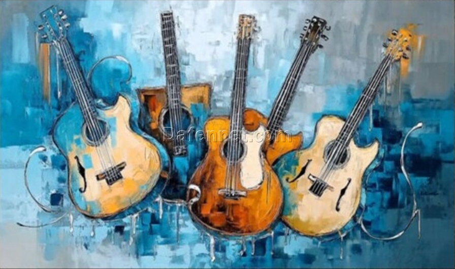 Dafen Village Original Abstract Oil Painting: Guitar with Textured Layers – Perfect Wall Art for Dining & Entryway