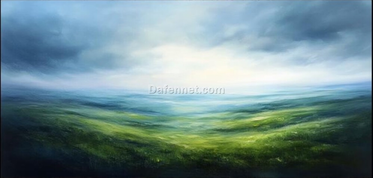 Dafen Village Original Scenic Oil Painting: Fresh Green Pastures and Rural Landscape for Modern Home Decor