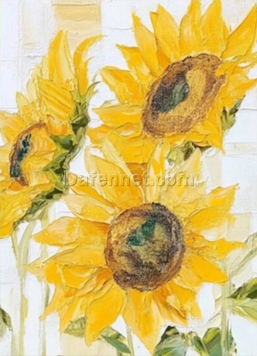 Hand-Painted Abstract Sunflower Oil Painting – Thick Paint Texture for Living Room, Dining Room & Entryway Art