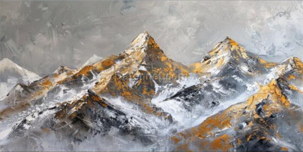 Dafen Village Original Abstract Gold Mountain Art – 3D Texture and Gray Background for Contemporary Home Decor