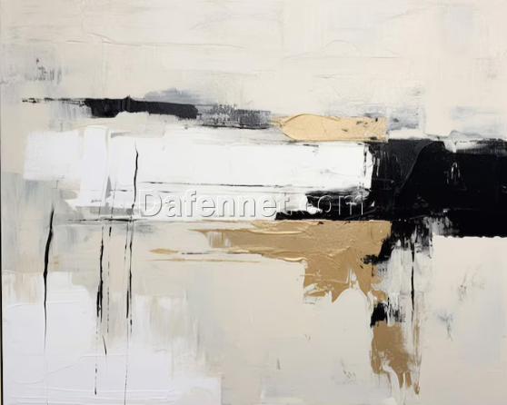 Beige and Black Abstract Oil Painting – Large Textured Canvas Wall Art for Modern Homes