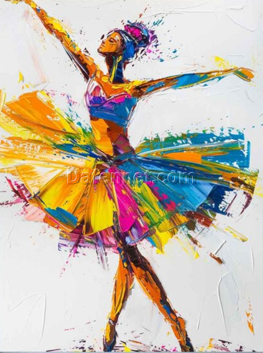 Abstract Black Woman Oil Painting – Colorful Ballet Dancer Wall Art for Modern Home Décor