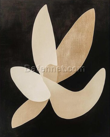 Textured Black Wall Art – Beige and Black Abstract Minimalist Oil Painting for Neutral Home Décor