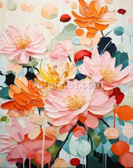 Abstract Flower Textured Oil Painting – Pink Floral Canvas Art for Bohemian Living Room Décor