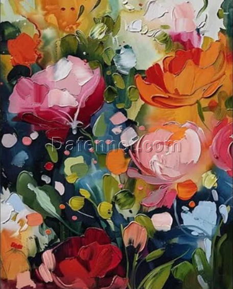 Abstract Floral Pattern Oil Painting – 3D Textured Canvas Art for Bohemian Living Room Décor