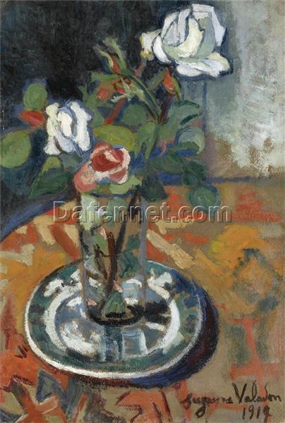 Authentic – Style Oil Painting – “Roses in a Vase” Inspired by Valadon – Dafen Village’s Exclusive Creation