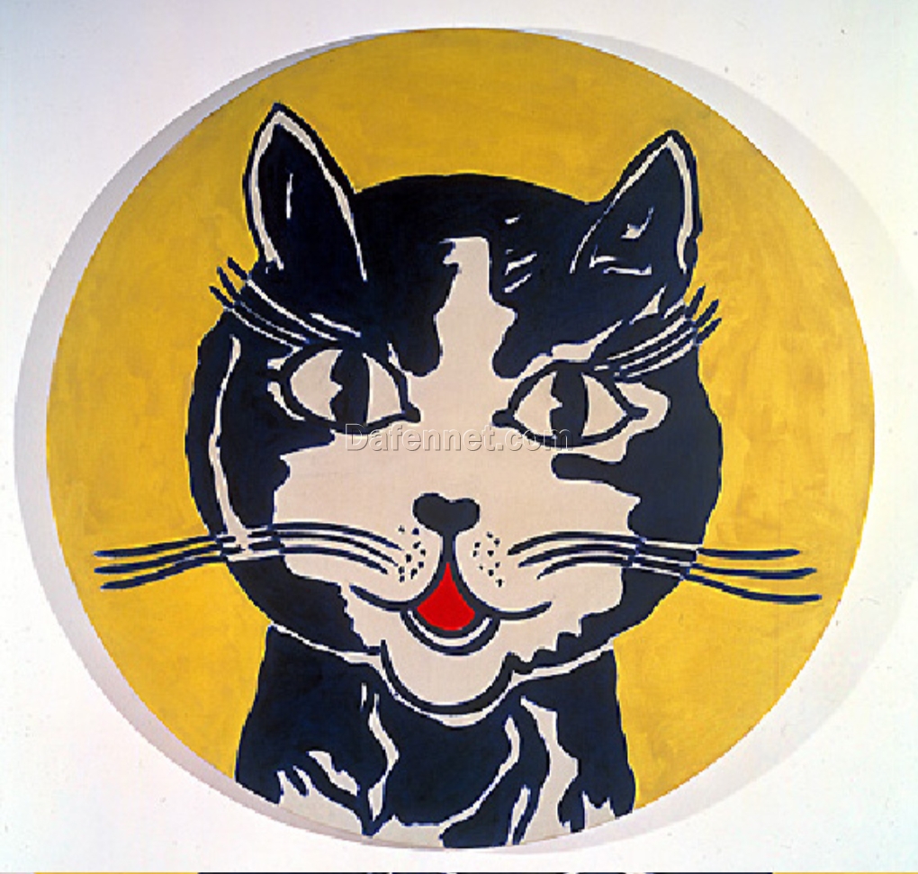 Authentic – looking ‘Laughing Cat’ Inspired Oil Painting – Roy Lichtenstein Style, Handmade in Dafen Village, Great for Art Collectors and Pop Art Connoisseurs