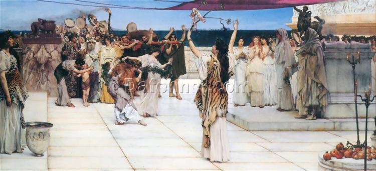 Sir Lawrence Alma – Tadema’s ‘A Dedication to Bacchus’ – 1889 Inspired Romantic Mythological Genre Oil on Canvas, Dafen Village’s Exact – Sized 77.5 x 177.5 cm High – Quality Reproduction for Art Enthusiasts