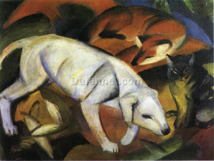 Inspired by Franz Marc – A Dog | Hand-Painted Oil Painting | Expressionist Animal Art | DaFen Village Studio