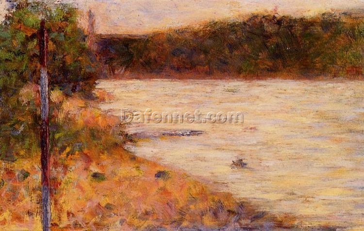 Exquisitely Hand-Painted Oil on Wood Replica of Georges Seurat’s ‘A River Bank (The Seine at Asnières)’ – A Delightful Impressionist Landscape by Dafen Village Artists for Art Aficionados and River Scene Enthusiasts