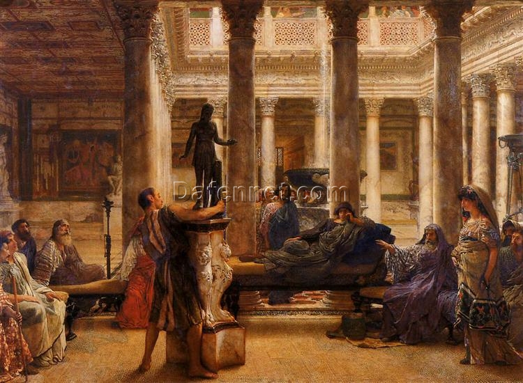 Exquisitely Hand-Painted Oil on Panel Inspired by Sir Lawrence Alma-Tadema’s ‘A Roman Art Lover’ (1870) – A Graceful Romantic Genre Replica by Dafen Village Artists for Art Aficionados and Ancient Roman Art Enthusiasts