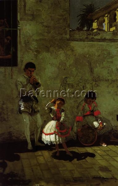 Authentic-Looking Realist Genre Painting “A Street Scene in Sevilla” (1870) by Thomas Eakins – Dafen Village Creation, Oil Painting for Home and Office Spaces, Adored by Art Aficionados and Spanish Culture Enthusiasts