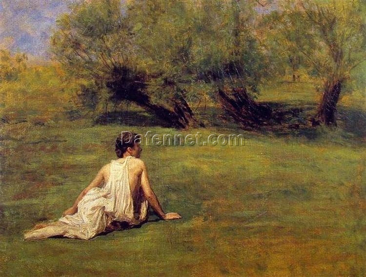 Hand-Painted Replica of Thomas Eakins’ “An Arcadian” (c.1883) – Delightful Realist Genre Oil Painting on Canvas from Dafen Village, Ideal for Art Lovers and Those Enamored with Idyllic Scenes