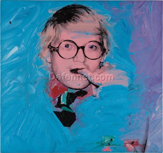 Authentic-looking Pop Art Portrait Oil Painting – Inspired by Andy Warhol’s ‘David Hockney’ (1974), Handmade in Dafen Village for Interior Decoration