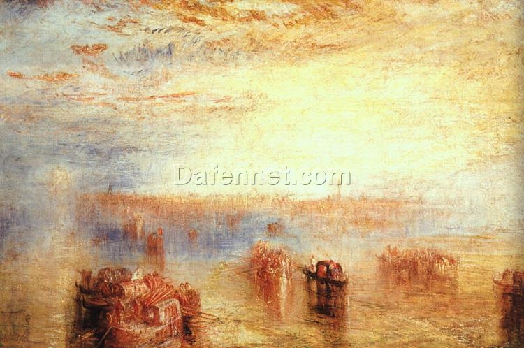 Enchanting ‘Approach to Venice’ Inspired Cityscape Oil Painting – Hand – painted in Dafen Village Studio, Emulating J.M.W. Turner’s 1843 Romanticism