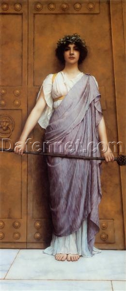 Majestic Hand – painted Oil Reproduction of ‘At the Gate of the Temple’ INSPIRED BY John William Godward’s 1898 Neoclassical Portrait, from Dafen Village for Art Connoisseurs and Neoclassical Enthusiasts