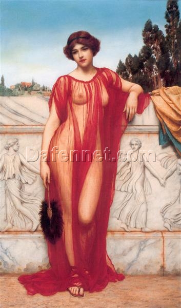 Custom – made Oil Painting of ‘Athenais’ in the Vein of John William Godward’s 1908 Neoclassical Style, Created in Dafen Village for Home Decorators Needing a Regal Neoclassical Centerpiece for Their Grand Salons