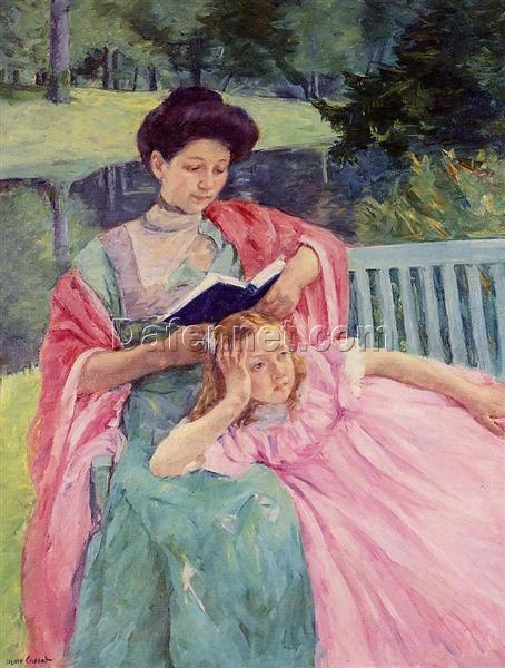 Authentic – looking Reproduction of Mary Cassatt’s ‘Auguste Reading to Her Daughter’ (1910) – An Impressionist Genre Painting Treasure