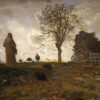 autumn landscape with a flock of turkeys