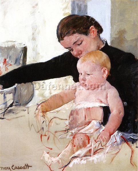 Stunning Reproduction of Mary Cassatt’s ‘Bathing the Young Heir’ (c.1891) – A Glimpse into Impressionist Maternal Tenderness