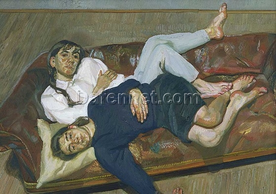 Large – Sized Exquisite Replica of Lucian Freud’s ‘Bella and Esther’ (1987 – 1988) – Expressionist Genre Oil Painting by Dafen Village Studio