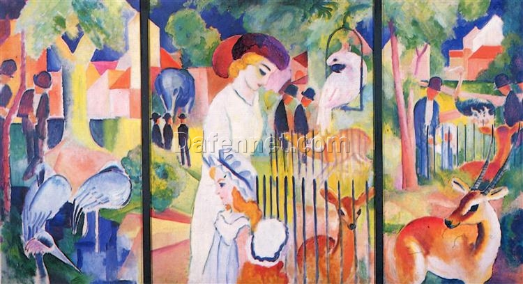 High – Quality Dafen Village Hand – Painted Replica Inspired by August Macke’s ‘Big Zoo, Triptych’ (1913) – Orphic Genre Painting Oil on Canvas for Interior Decorators