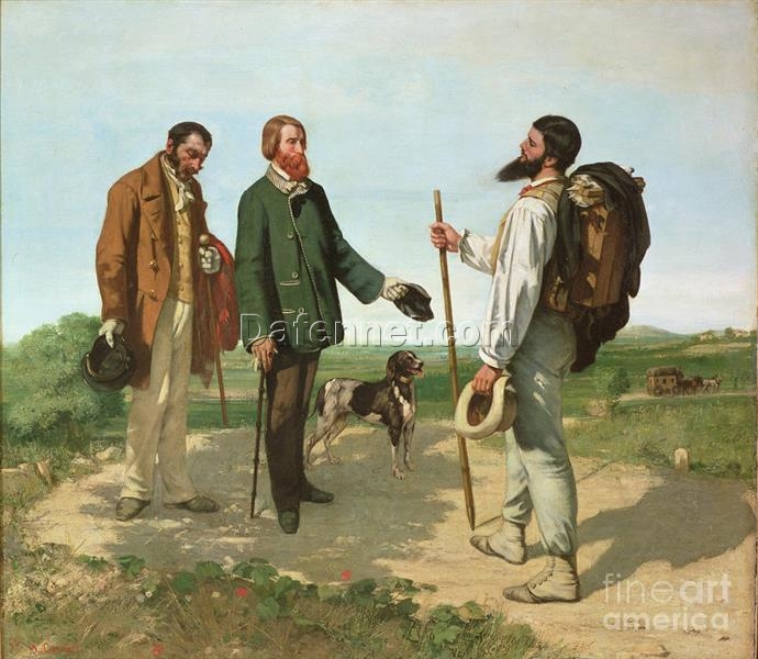 High-quality ‘The Meeting (Bonjour Monsieur Courbet)’ Realistic Genre Painting Replica by Gustave Courbet – A Homage to Artistic Integrity