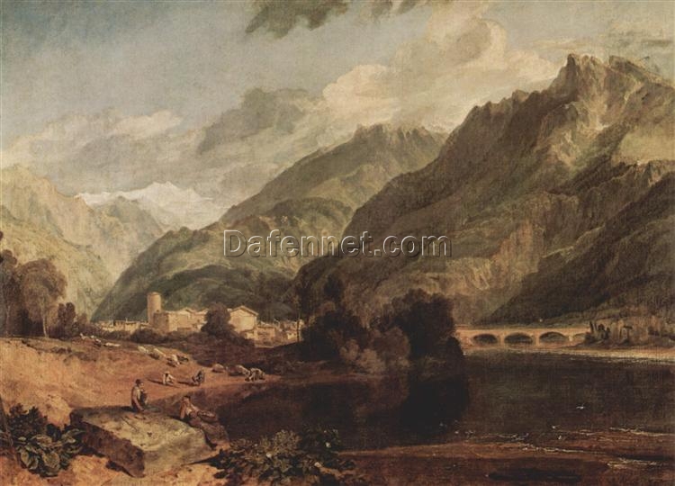 Magnificent Romantic Landscape Oil Painting: ‘Bonneville, Savoy with Mont Blanc’ by J.M.W. Turner (1803) – A Timeless Artistic Gem