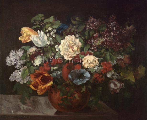 Custom-Made Oil on Canvas Painting Inspired by Gustave Courbet’s ‘Bouquet de Fleurs’ – Unique Creations Tailored to Your Taste by Dafen Village Studios