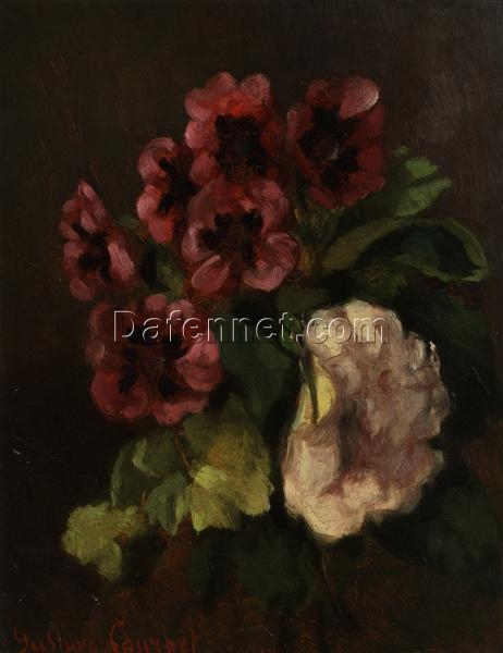 Intricately Hand-Painted Oil on Canvas Replica of Gustave Courbet’s ‘Bouquet de Fleurs’ (Private Collection) – A Diminutive Realist Floral Gem by Dafen Village Artisans for Art Connoisseurs and Interior Enthusiasts