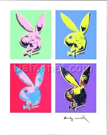 Authentic – looking ‘Andy Warhol Inspired’ Oil Painting of ‘Bunny Multiple’ from around 1985, Hand – crafted in Dafen Village for Pop Art and Design Collectors