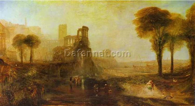 Enthralling ‘Caligula’s Palace and Bridge’ Inspired Cityscape Oil Painting – Hand – painted in Dafen Village Studio, Emulating J.M.W. Turner’s 1831 Romanticism