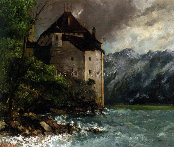 Gustave Courbet’s Timeless ‘Chateau de Chillon’ – 1873 Realist Landscape Oil Painting on Canvas, Inspired by Private Collection’s Treasure