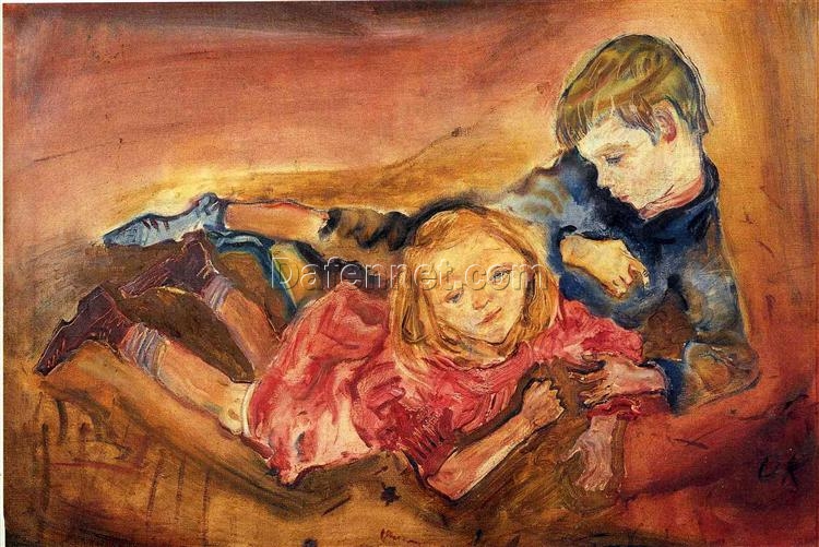 Exquisite Hand-Painted Oil Reproduction of Oskar Kokoschka’s ‘Children Playing’ – Dafen Village’s Homage to Expressionist Genre Art