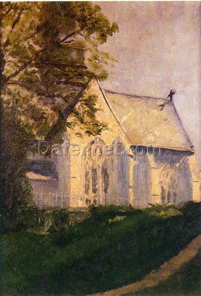 Exquisite Dafen Village Creation: ‘Church at Blainville’ Inspired by Marcel Duchamp (1902) – Post – Impressionist Landscape Oil Painting on Canvas