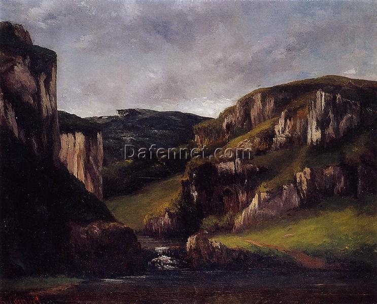 Stunning 1865 Gustave Courbet ‘Cliffs near Ornans’ Realist Oil on Canvas Landscape – Inspired by Courbet’s Mastery, Ideal for Art Aficionados and Nature Lovers